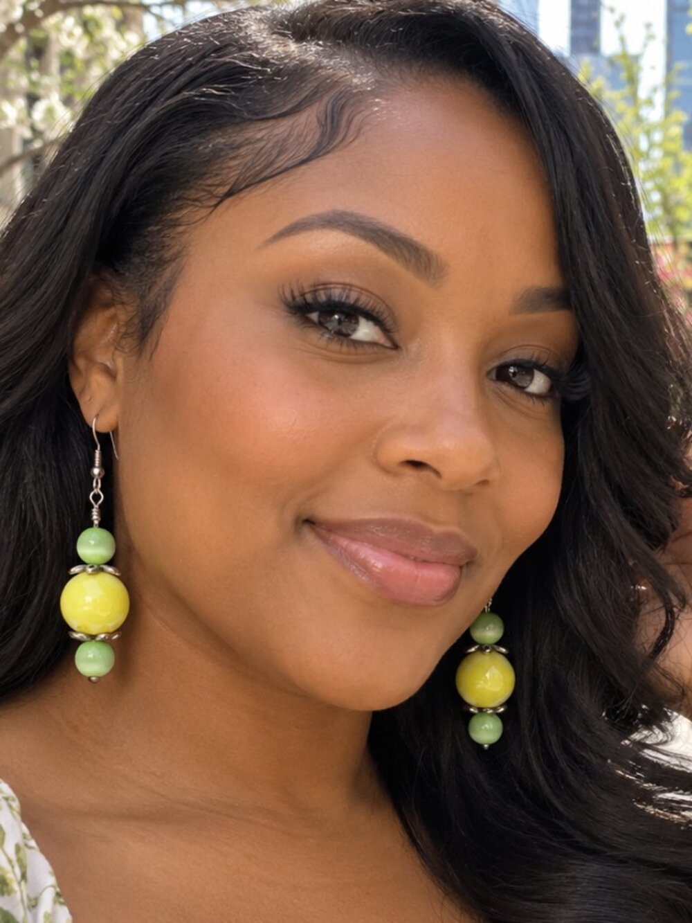 Spring Citrus Bloom Green & Yellow Beaded Dangle Earrings 2/$22